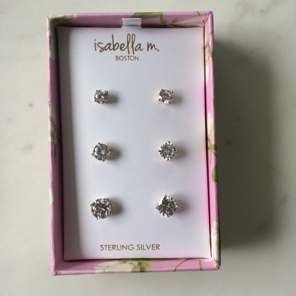 Sterling Silver set of 3 pairs of Stud Earrings